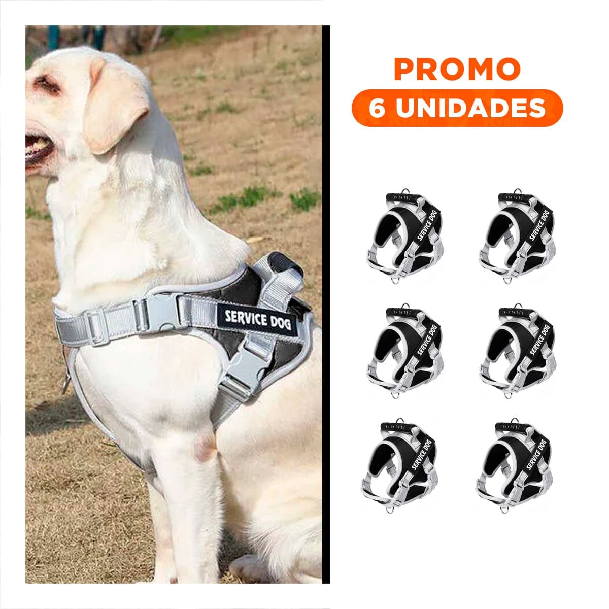 PACK6 HARNESS RESISTENTE SERVICE DOG TALLA XS NEGRO CON ASA - 1