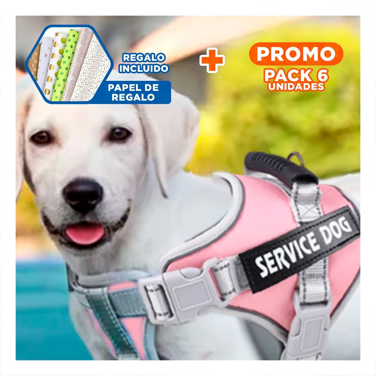 PACK6 PETO RESISTENTE SERVICE DOG TALLA XS ROSADO CLARO CON ASA Y+PAPEL REGALO - 1