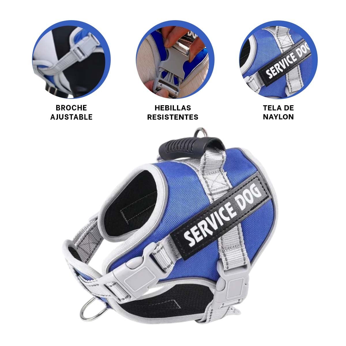 PACK6 PECHERA COMODA SERVICE DOG TALLA XS AZUL CON ASA Y+REGALO STICKER - 2