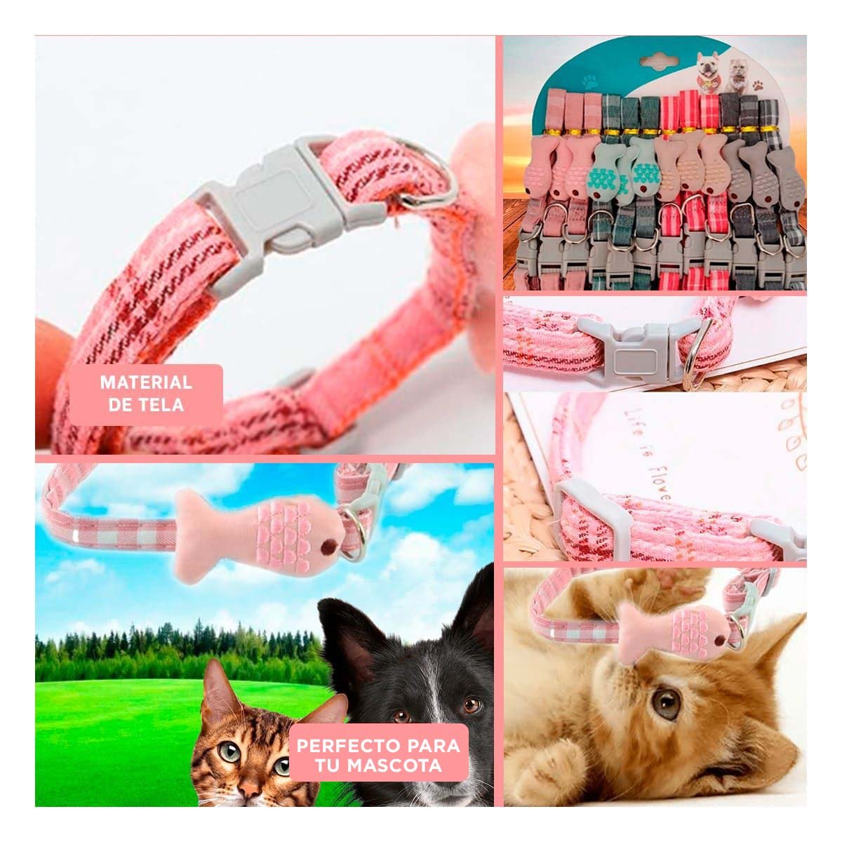 GARGANTILLA LIGERA MODELO PEZ ROSADO PARA MASCOTA Y+POST IT - 5