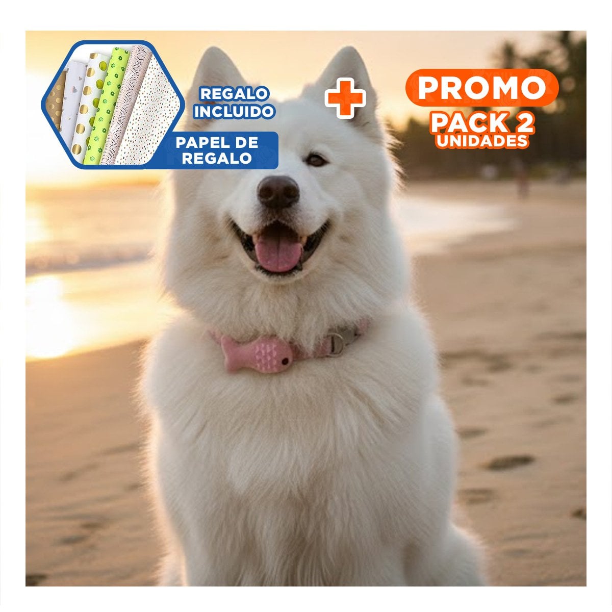 PACK2 CORREA LIGERA MODELO PEZ ROSADO PARA MASCOTA Y+PAPEL REGALO - 1