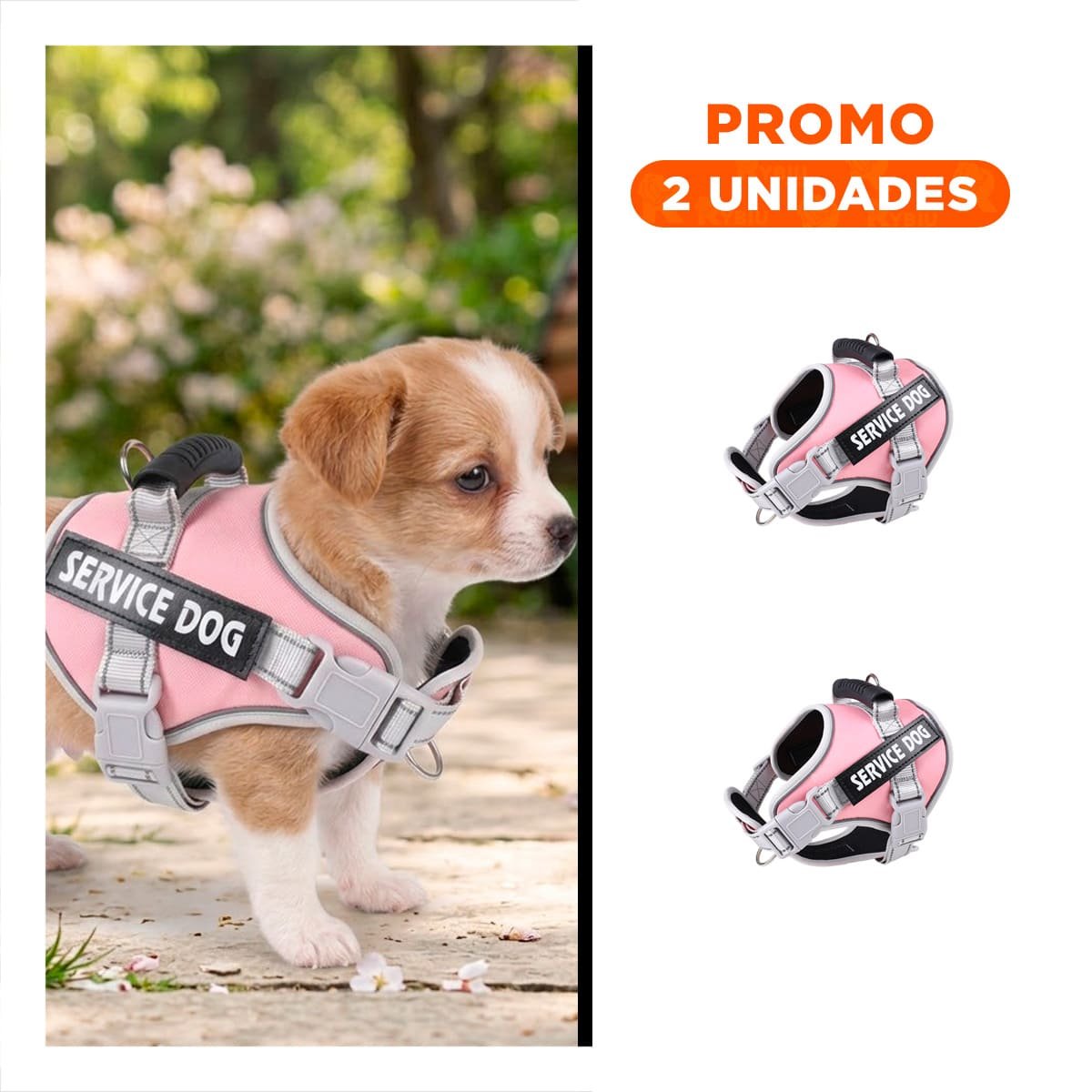 PACK2 CHALECO AJUSTABLE SERVICE DOG TALLA XS ROSADO CLARO CON ASA - 1