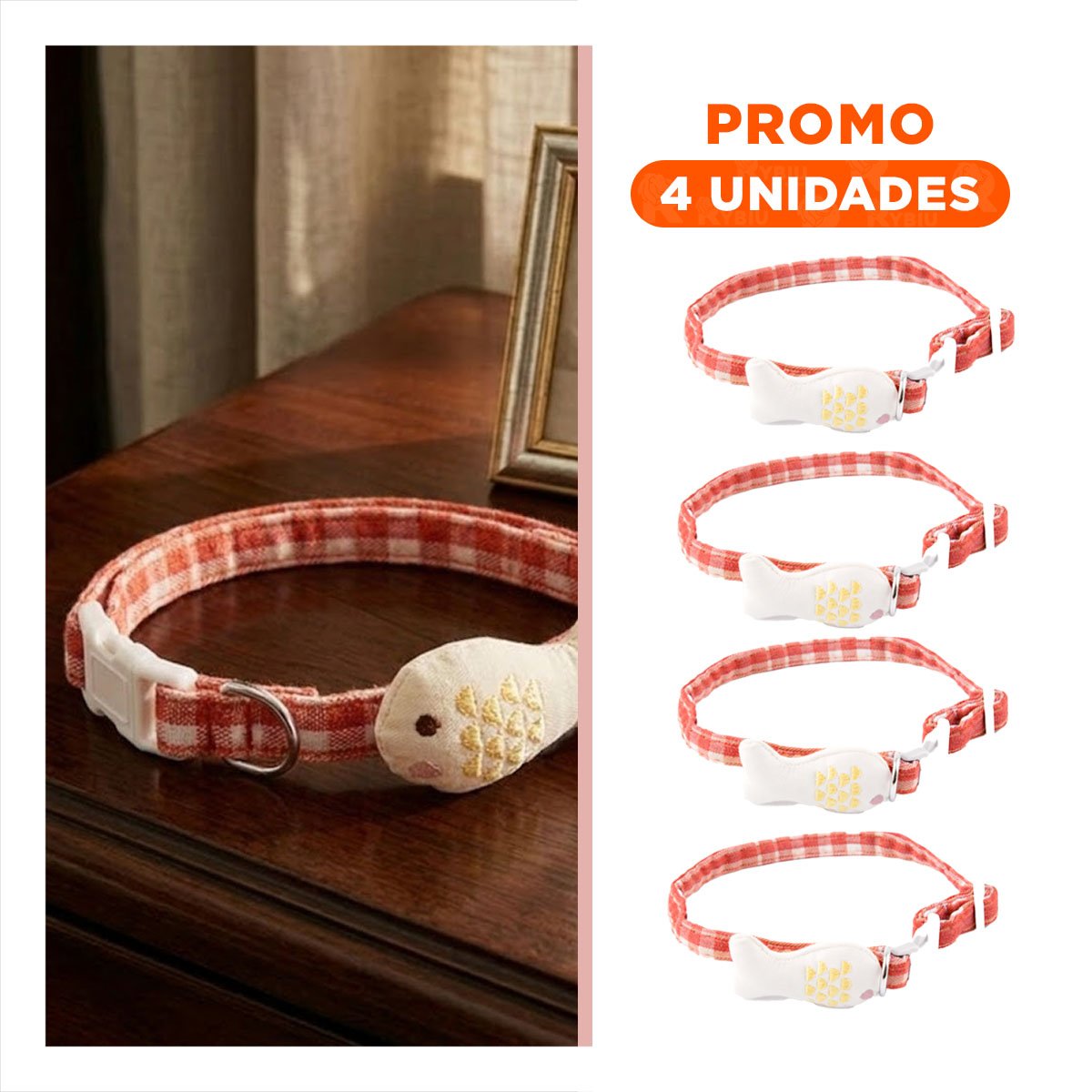 PACK4 CINTA COMODA MODELO PEZ ROJO PARA MASCOTA Y+REGALO STICKER - 1