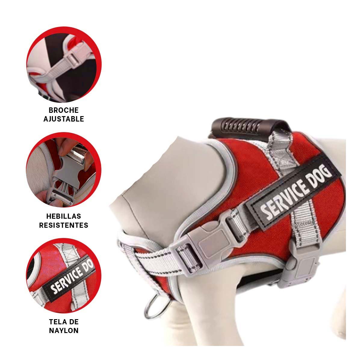 CHALECO PROFESIONAL SERVICE DOG TALLA XS ROJO CON ASA - 3
