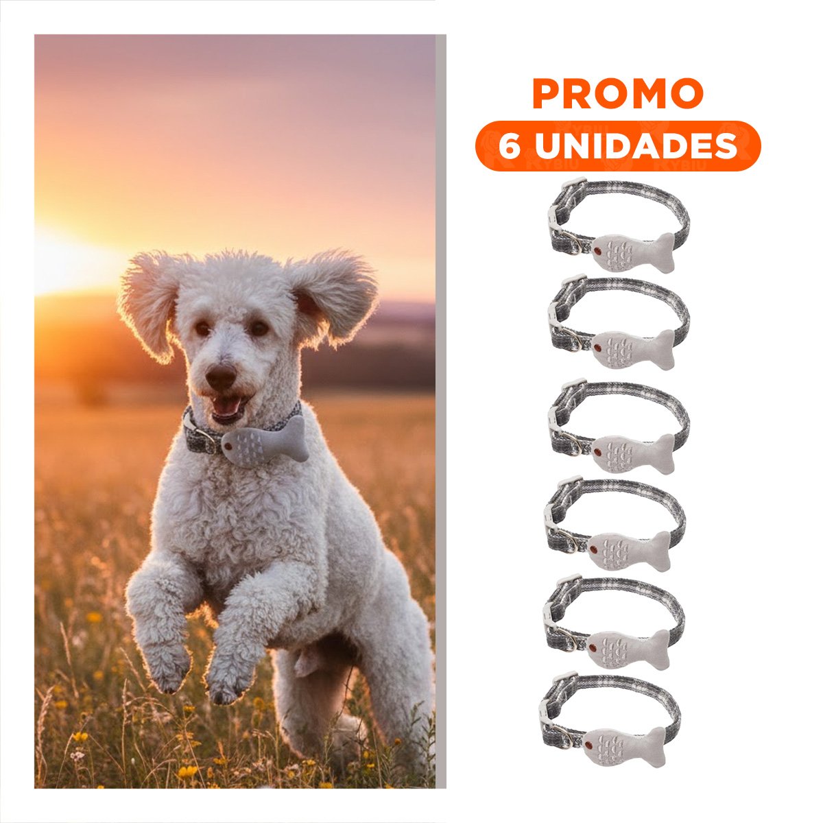 PACK6 CORREA COMODA MODELO PEZ GRIS PARA MASCOTA - 1