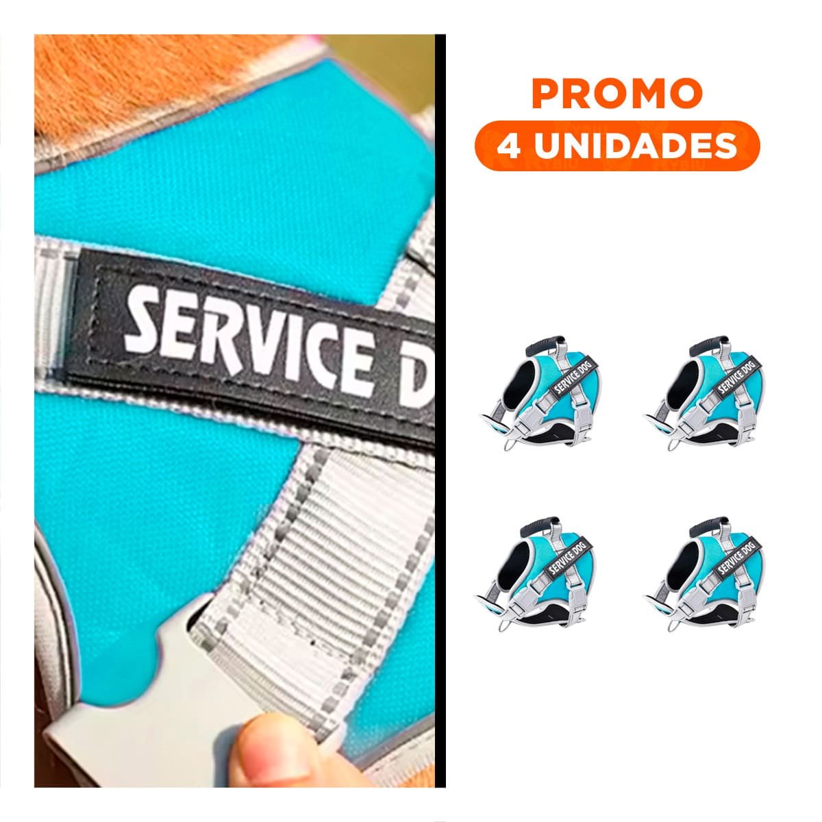 PACK4 CHALECO RESISTENTE SERVICE DOG TALLA XS TURQUEZA CON ASA Y+REGALO STICKER - 1