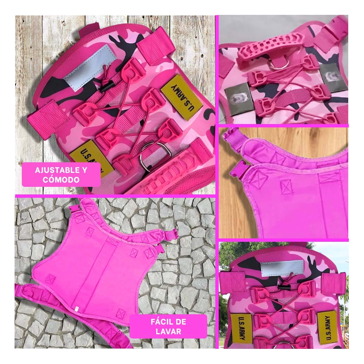 PACK4 EQUIPO AJUSTABLE PARA PERRO ROSADO TALLA S TACTICO Y+REGALO STICKER - 2