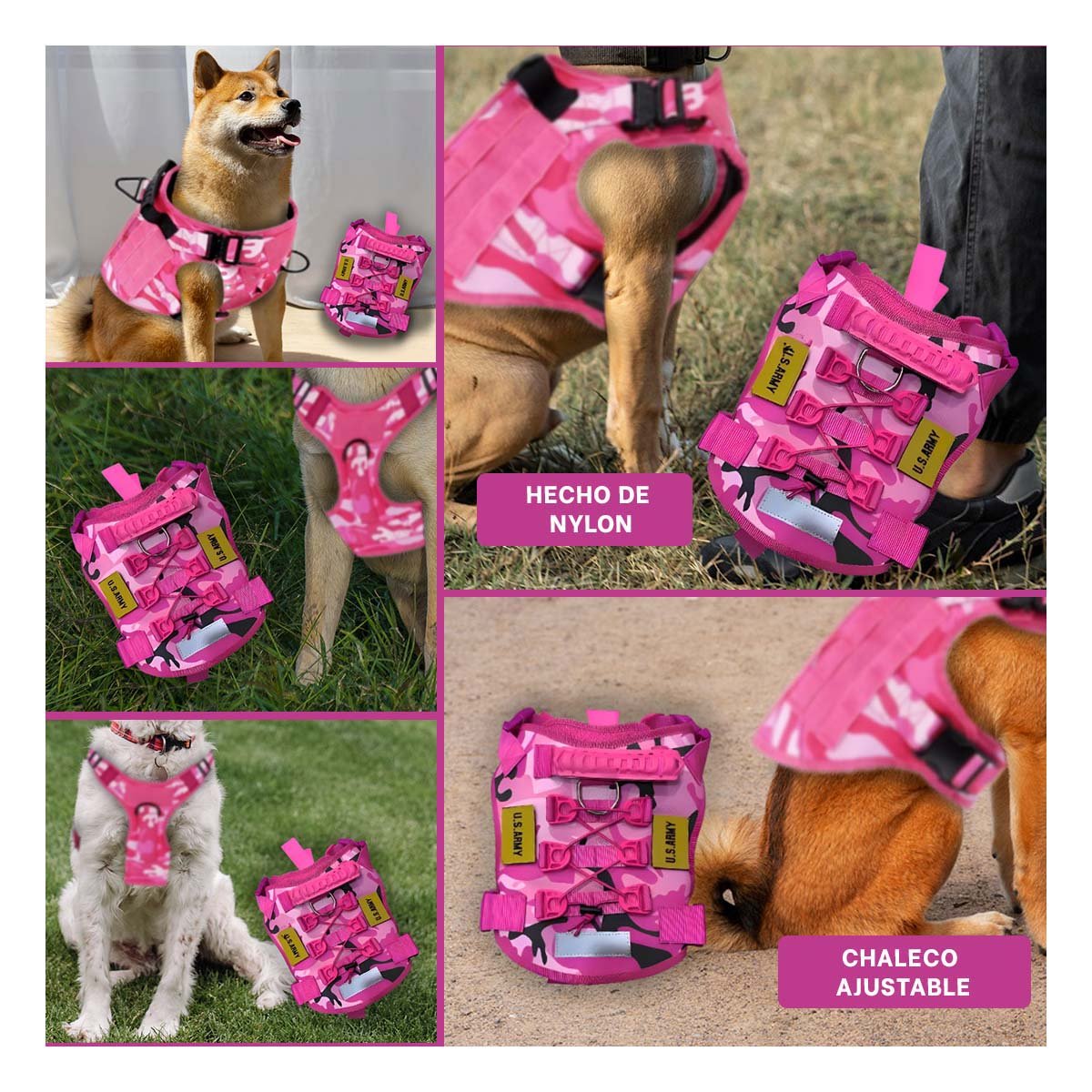 PACK2 ARNES CANINO TACTICO ROSADO TALLA M CHALECOS AJUSTABLES Y+PAPEL REGALO - 3