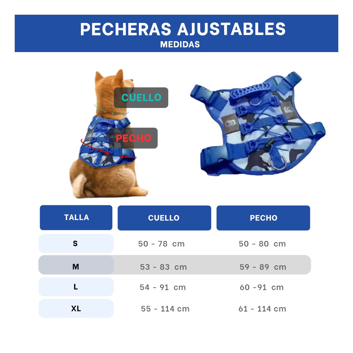 PACK4 PROTECTOR AJUSTABLE PARA PERRO AZUL TALLA M CON DISENO TACTICO Y+PAPEL REGALO - 4