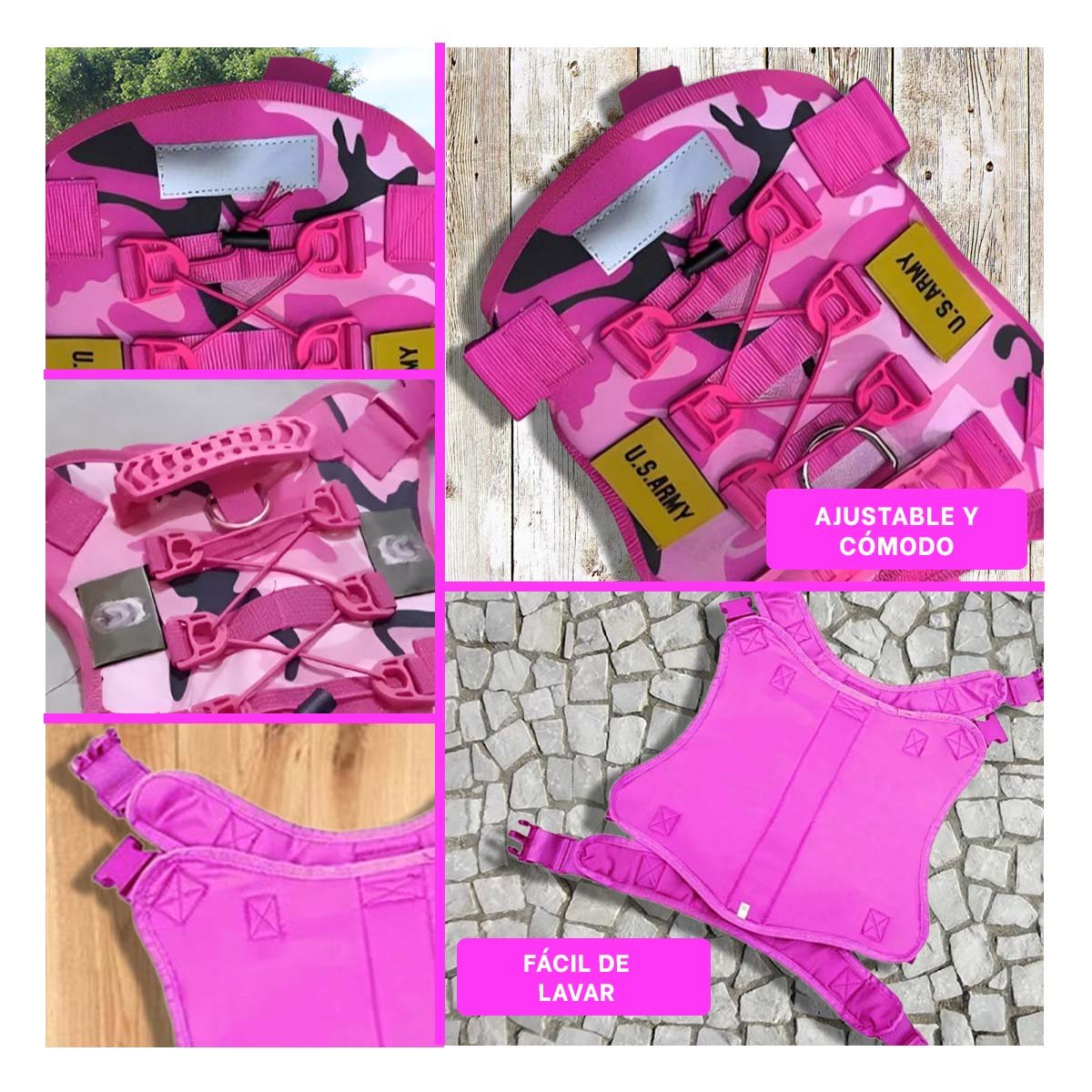PACK6 CHALECO COMODO PARA PERRO ROSADO TALLA S SEGURO Y+PAPEL REGALO - 3