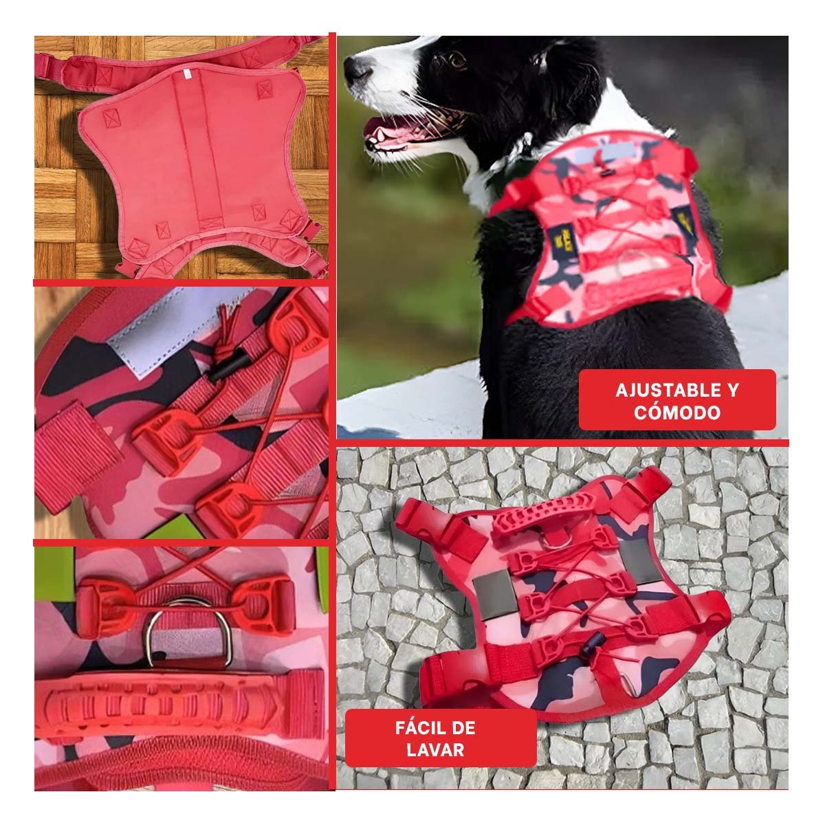 PACK2 PECHERA AJUSTABLE PARA PERRO ROJO TALLA S TACTICO Y+PAPEL REGALO - 3