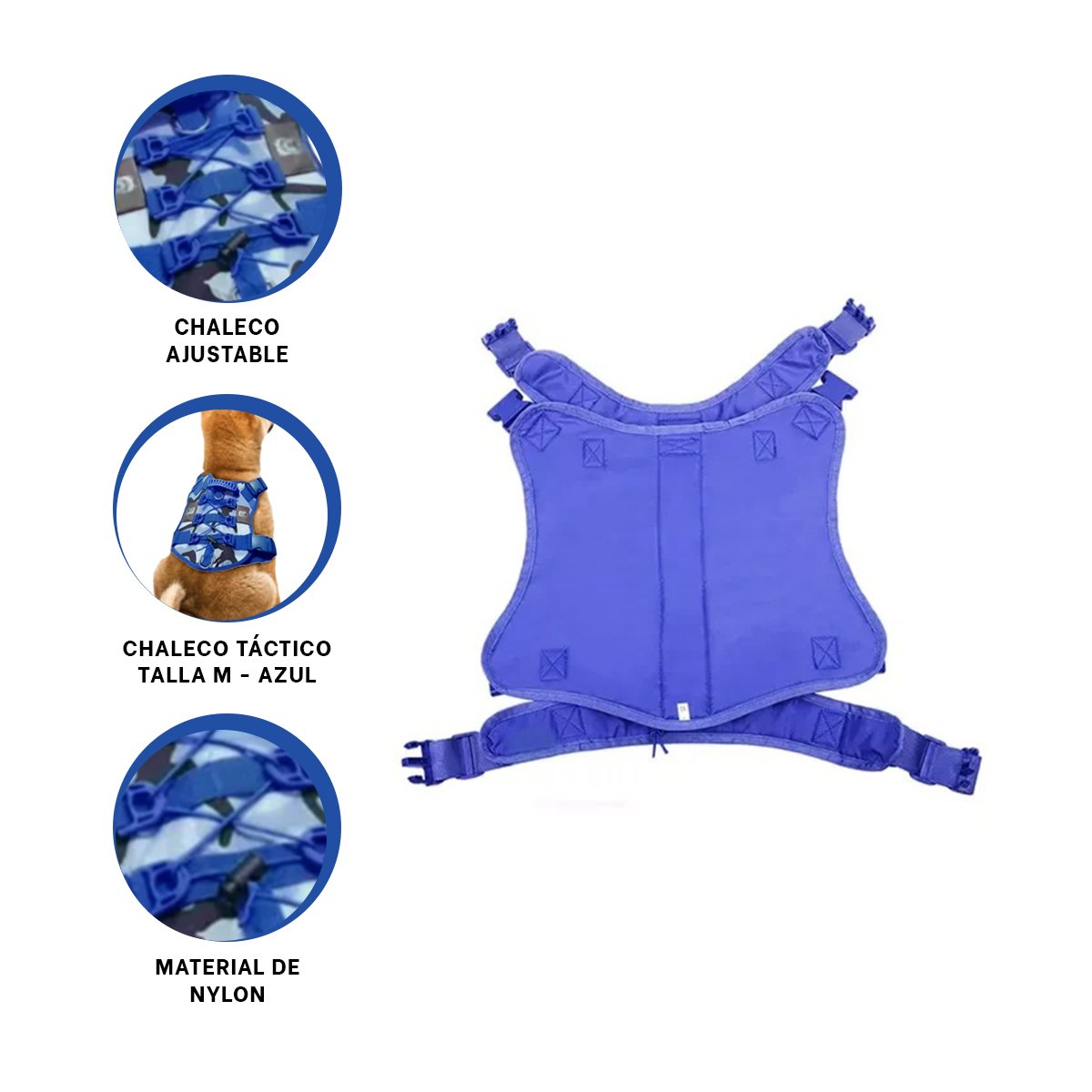 EQUIPO CANINO AZUL TALLA M MODELO TACTICO CON AJUSTE REGULABLE - 3