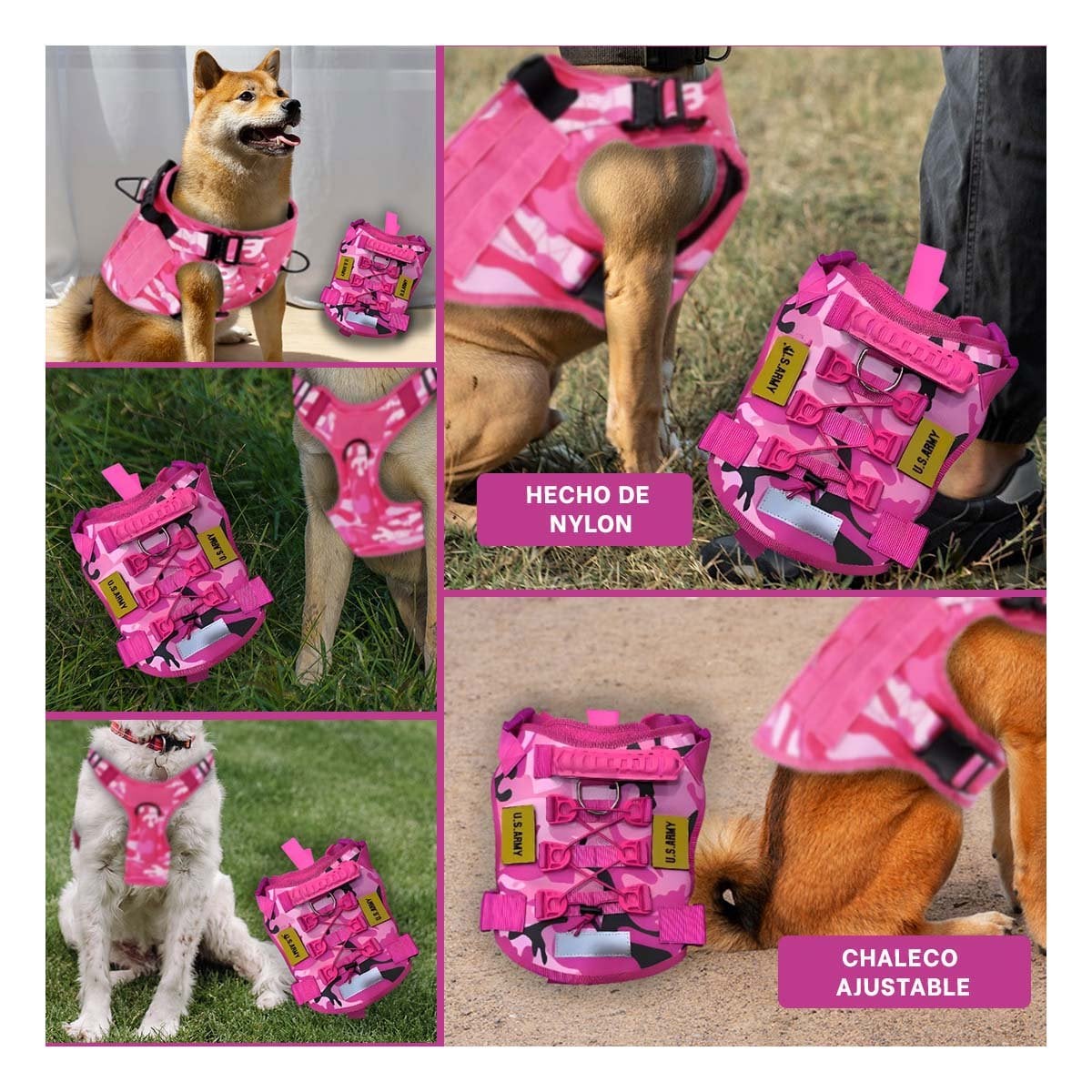 PACK4 PECHERA CANINA TACTICA ROSADA TALLA M CHALECOS COMODOS - 1