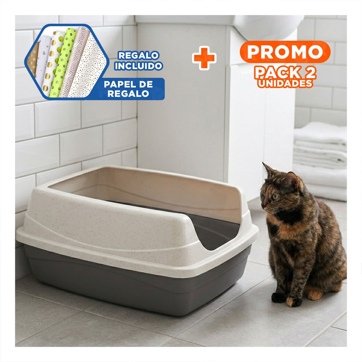 PACK2 CAJA SEMICERRADA PARA MASCOTAS PLOMO BASE ESTABLE Y+PAPEL REGALO
