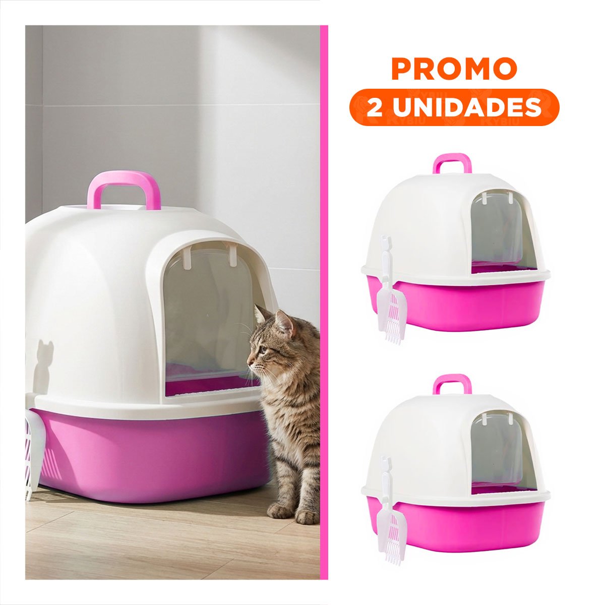 PACK2 SANITARIO PRIVADO DE GATO ROSADO CAT CON FACIL ACCESO - 1