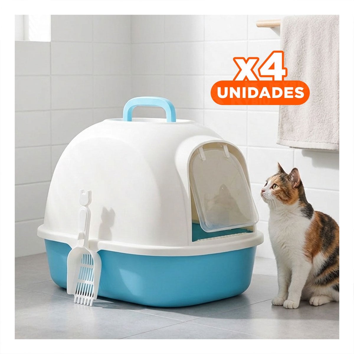 PACK4 SANITARIO FUNCIONAL CELESTE CERRADO DE GATO PARA MASCOTAS - 1