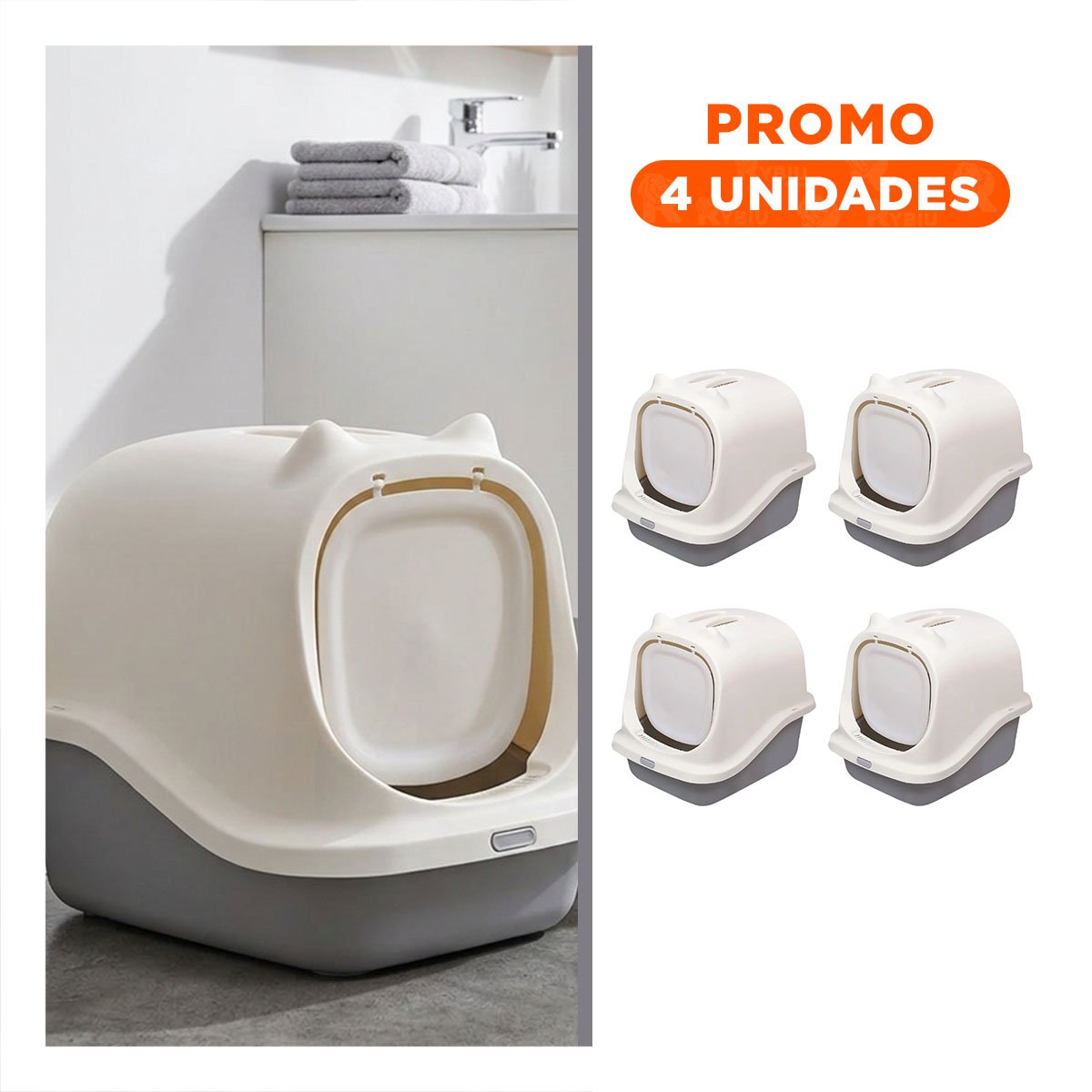 PACK4 ARENERO PARA GATO PLOMO CERRADO CON OREJITAS Y+REGALO STICKER - 1
