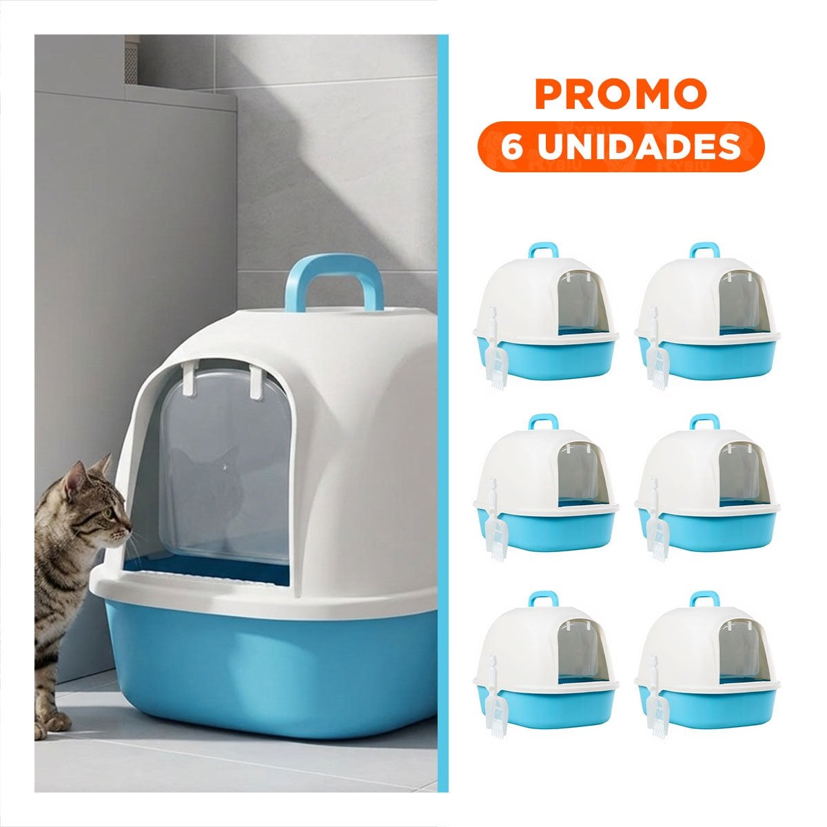 PACK6 CAJA PRACTICA CELESTE CERRADA DE GATO PARA CASA - 1