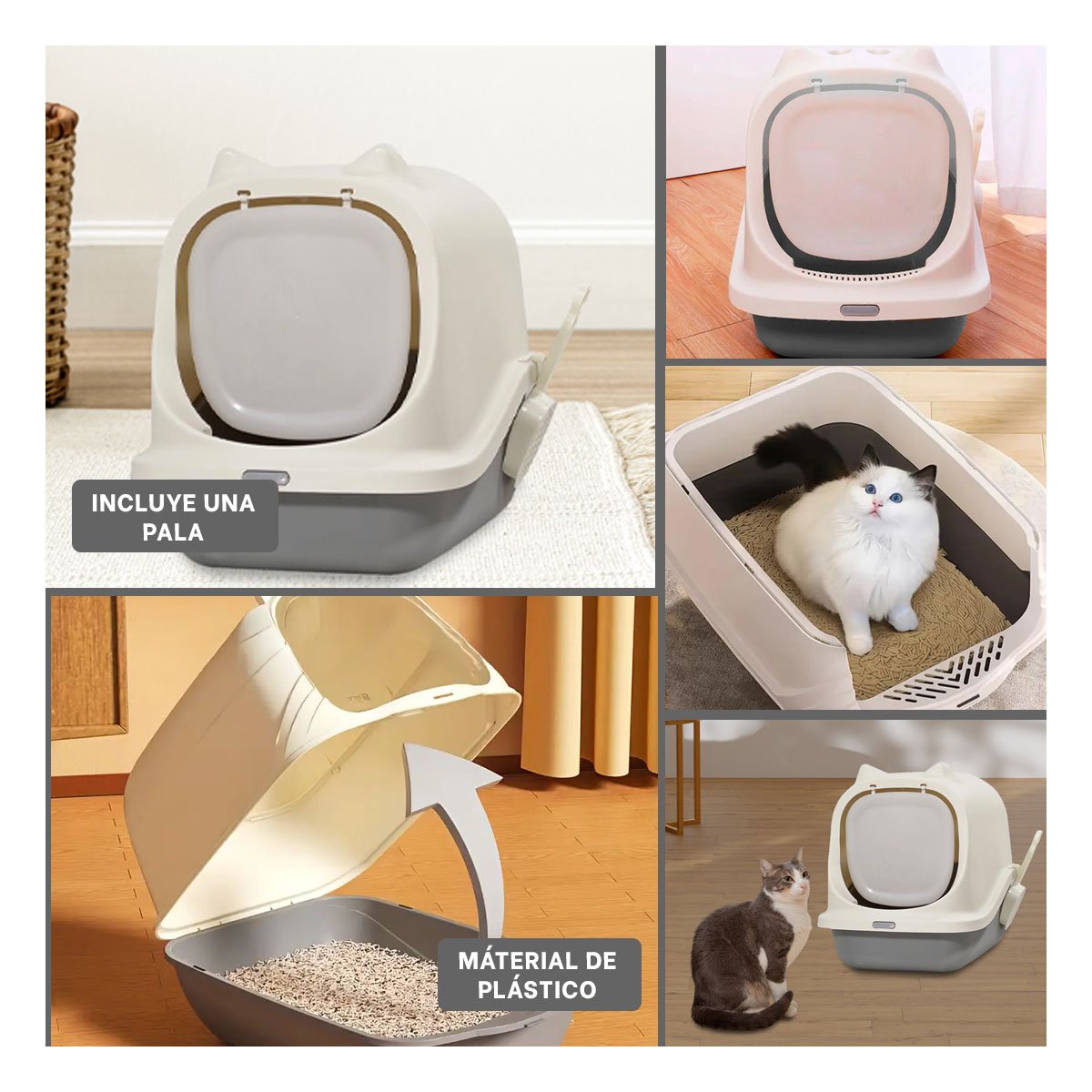 PACK2 CAJA SANITARIA CERRADA PLOMO CON OREJITAS PARA GATO Y+PAPEL REGALO - 3
