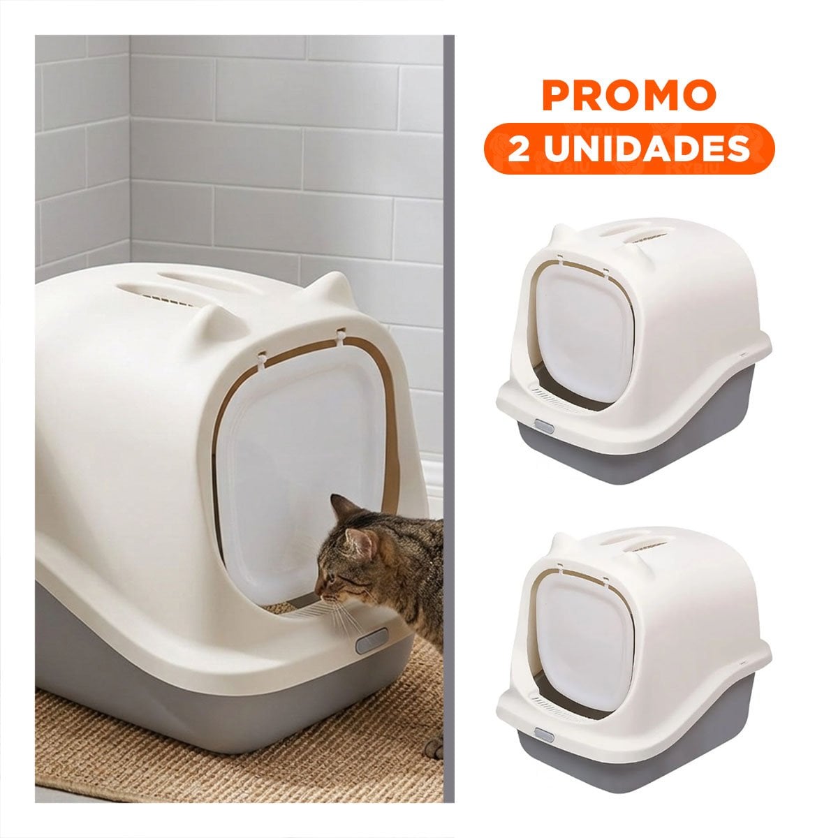 PACK2 ARENERO AMPLIO PLOMO CERRADO CON OREJITAS PARA GATO - 1