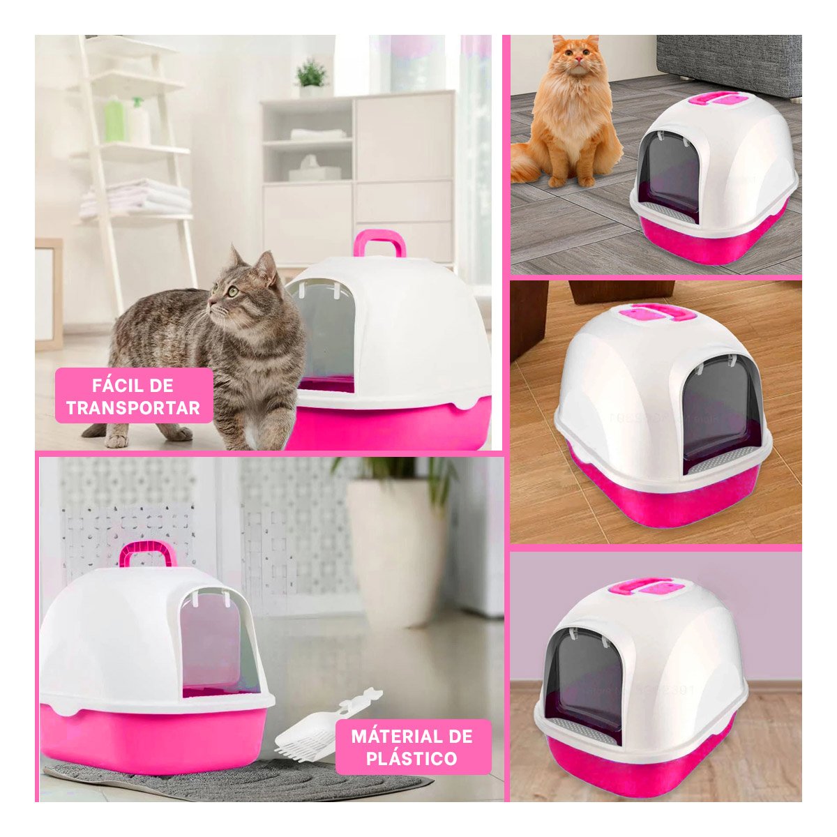 PACK2 ARENERO CERRADO DE GATO ROSADO CAT CON DISENO COMPACTO Y+PAPEL REGALO - 3