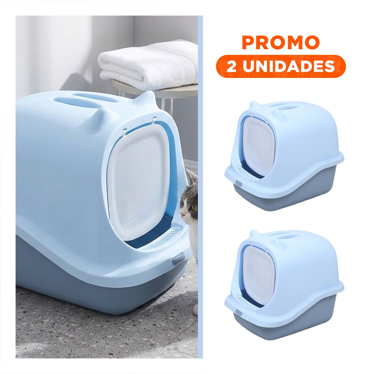 PACK2 ARENERO AMPLIO CELESTE CERRADO CON OREJITAS PARA GATO - 1