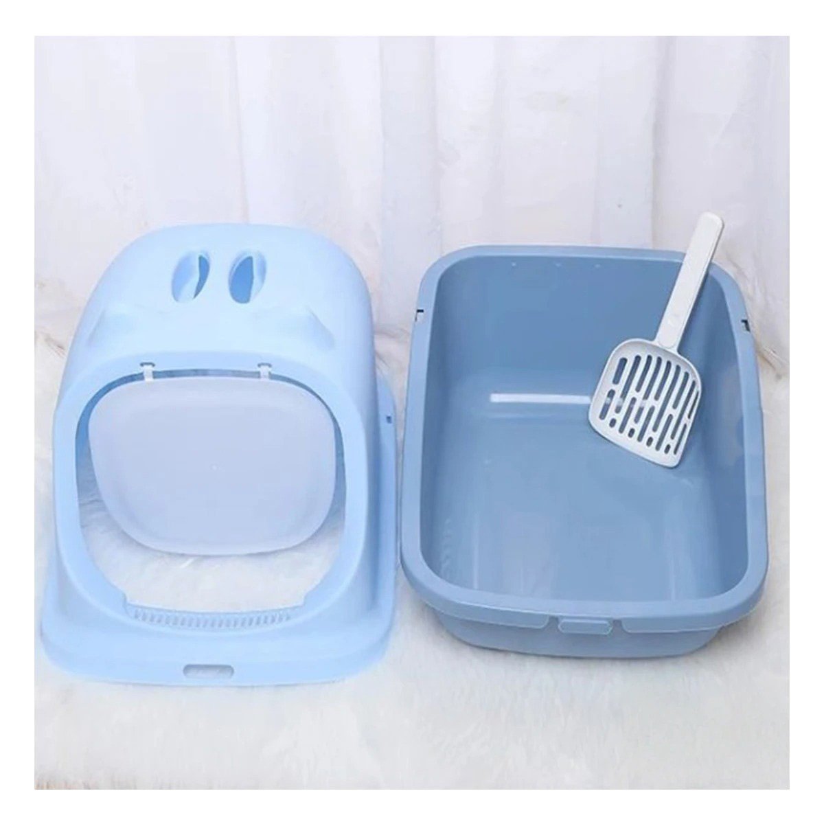 PACK2 ARENERO AMPLIO CELESTE CERRADO CON OREJITAS PARA GATO - 5