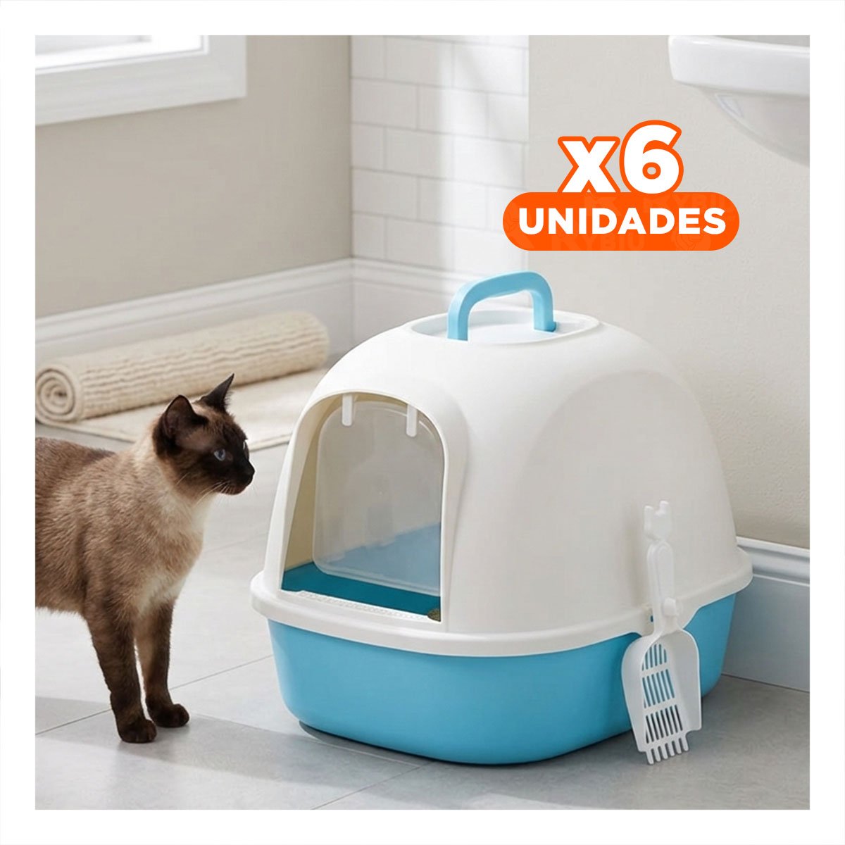 PACK6 SANITARIO PRACTICO CELESTE CERRADO DE GATO PARA INTERIOR Y+REGALO STICKER - 1