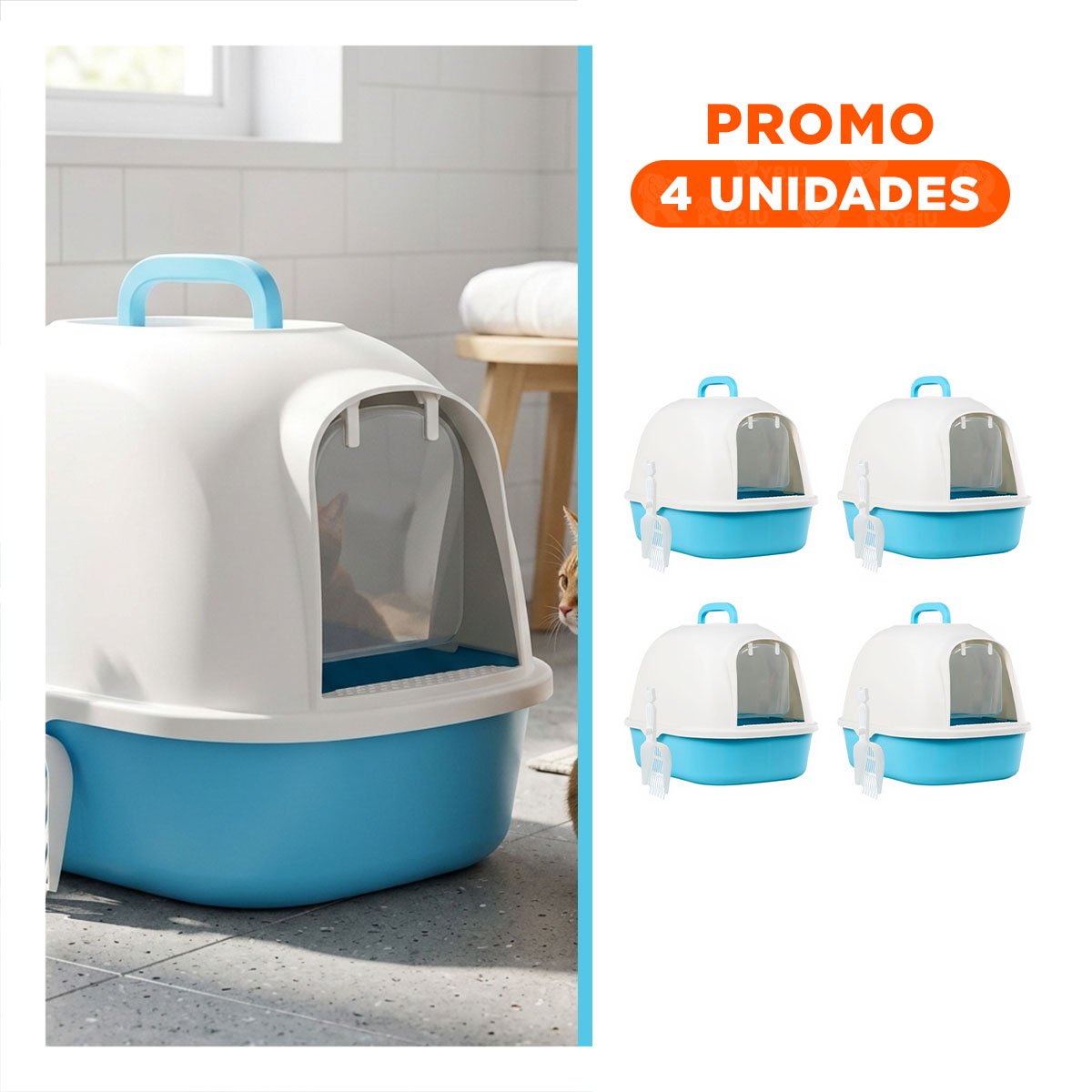 PACK4 ARENERO PRACTICO CELESTE CERRADO DE GATO PARA USO DIARIO Y+REGALO STICKER - 1