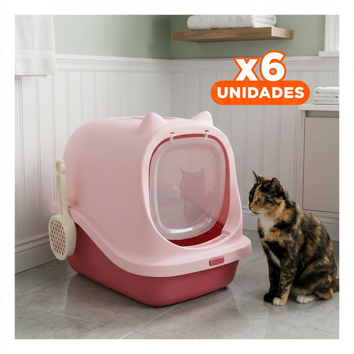 PACK6 SANITARIO PARA GATO CON OREJITAS Y CUBIERTA SUPERIOR RESISTENTE Y+REGALO STICKER - 1