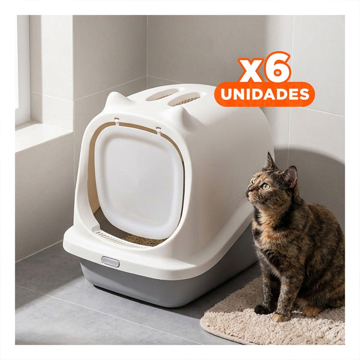 PACK6 SANITARIO PARA GATO PLOMO CERRADO CON OREJITAS Y+REGALO STICKER - 1