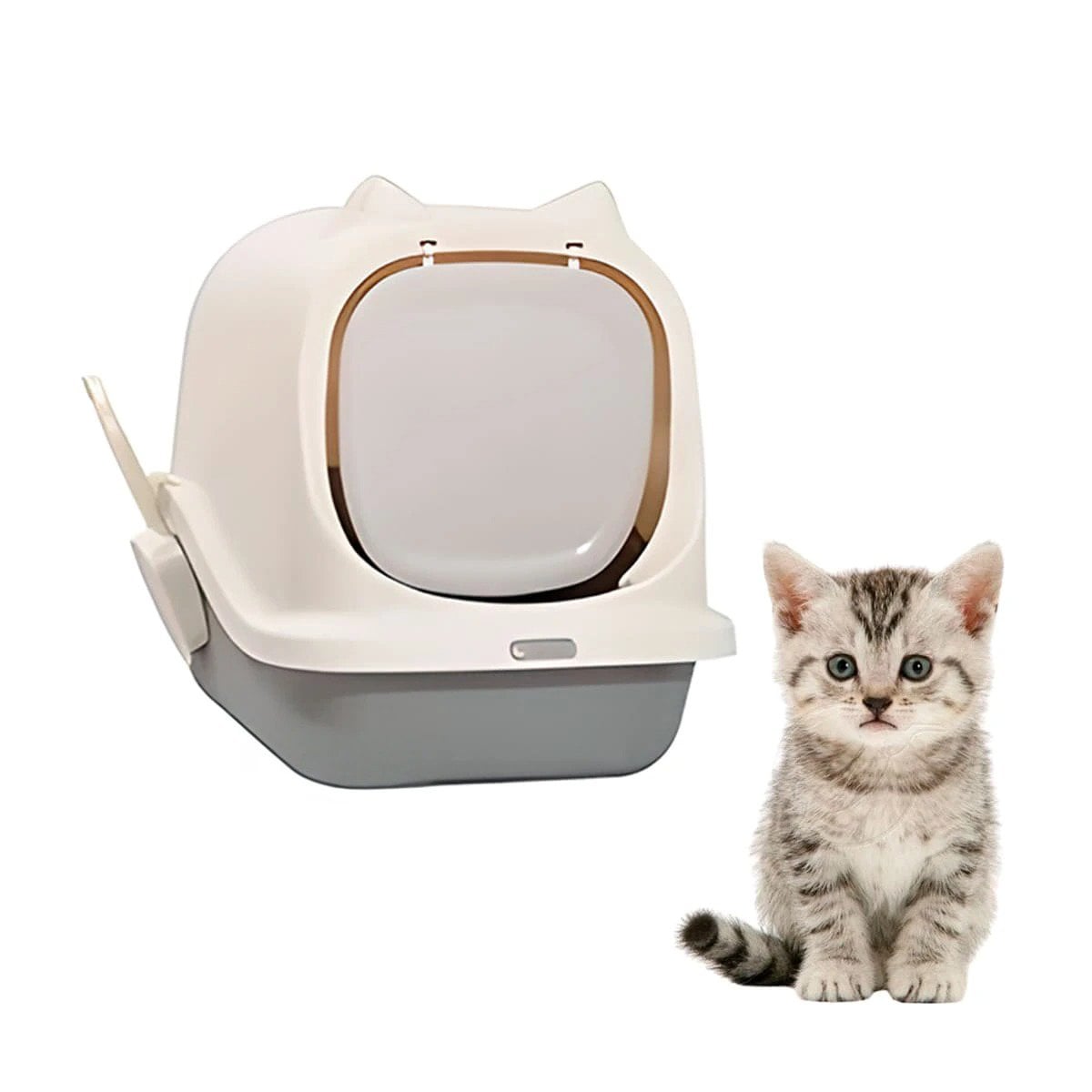 PACK6 SANITARIO PARA GATO PLOMO CERRADO CON OREJITAS Y+REGALO STICKER - 2