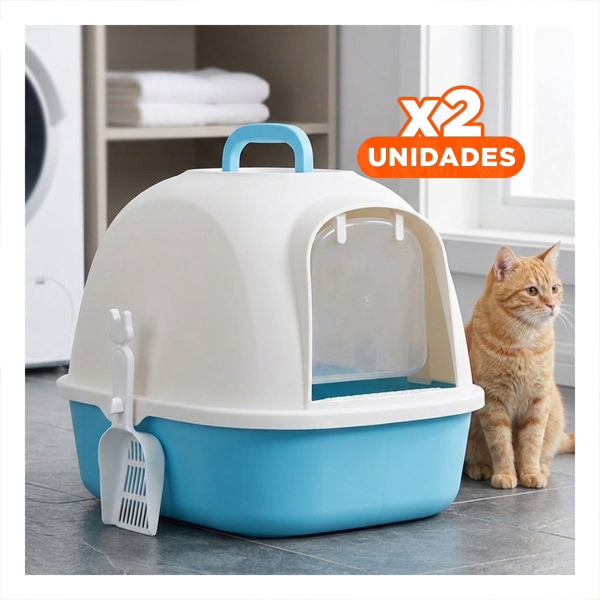 PACK2 ARENERO FUNCIONAL CELESTE CERRADO DE GATO PARA INTERIOR - 1