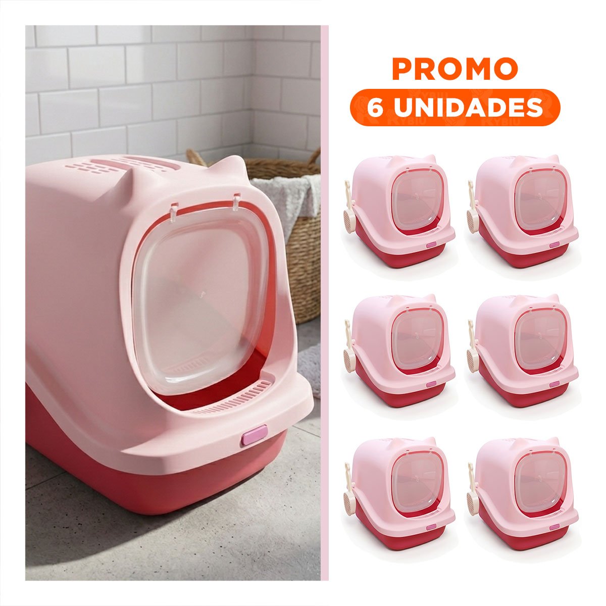 PACK6 CAJA SANITARIA CON OREJITAS DE GATO Y DISENO CERRADO PRACTICO - 1