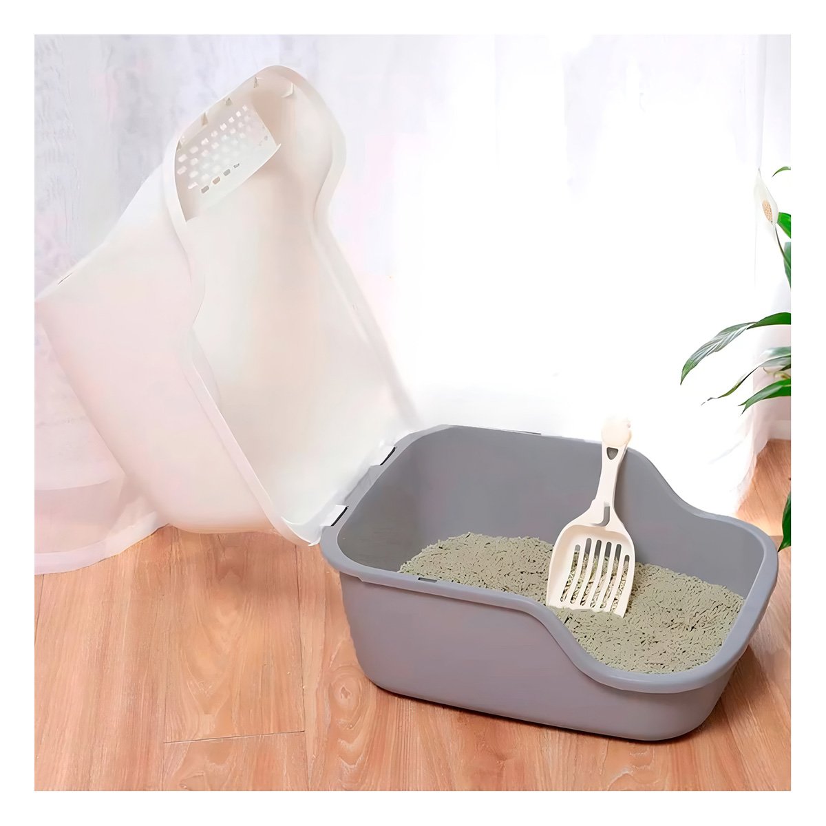 PACK6 BANDEJA HIGIENICA PARA GATO PLOMO CERRADA CON OREJITAS Y+PAPEL REGALO - 2