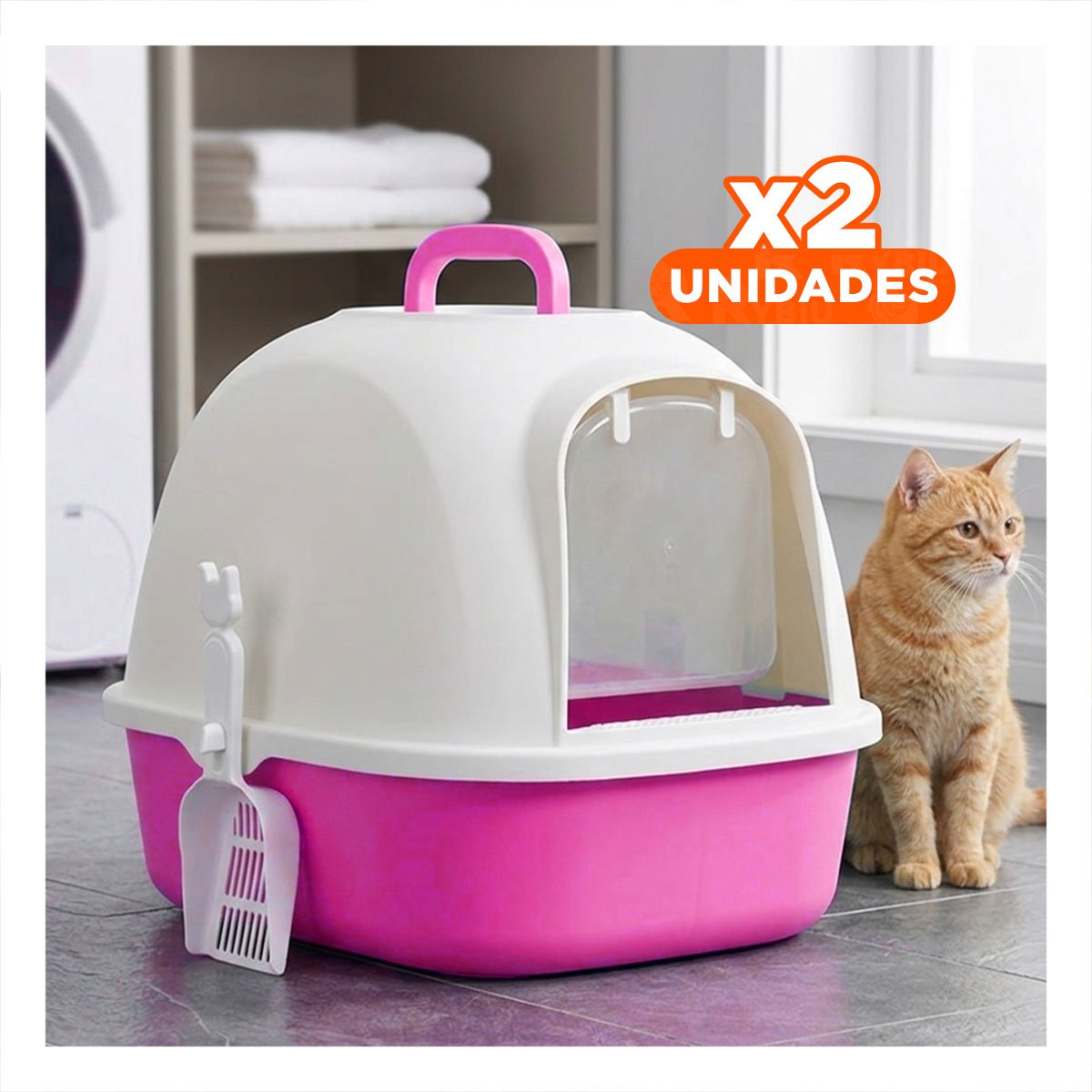 PACK2 CAJA SANITARIA DE GATO ROSADO CAT PARA ESPACIOS REDUCIDOS Y+REGALO STICKER - 1