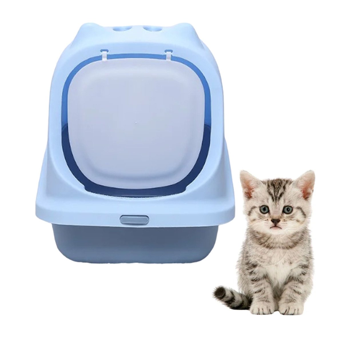 PACK6 SANITARIO PARA GATO CELESTE CERRADO CON OREJITAS Y+REGALO STICKER - 2