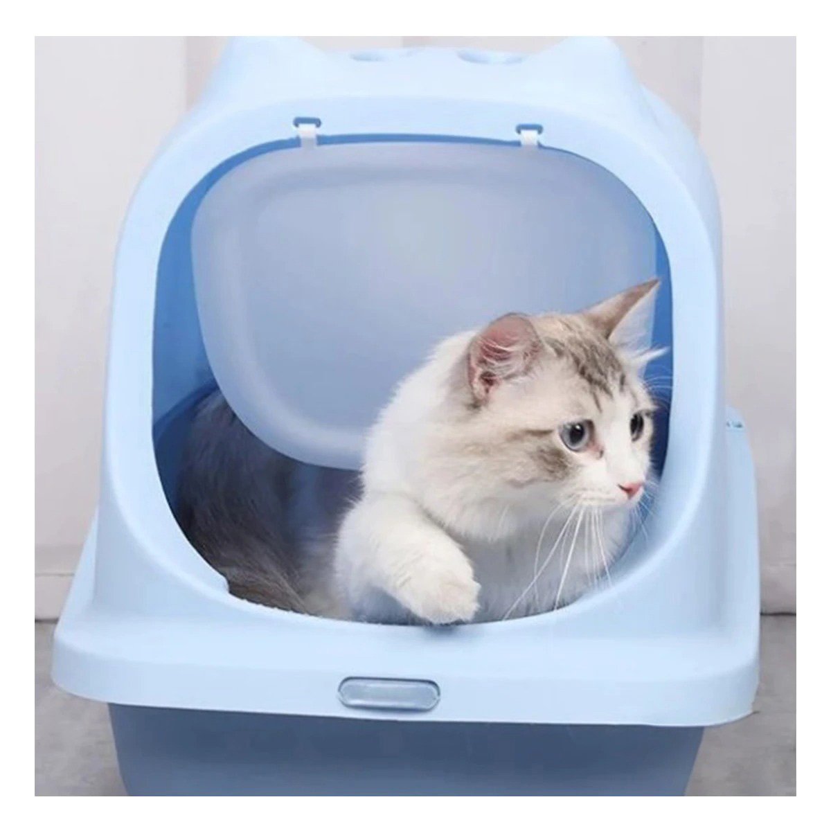 PACK6 SANITARIO PARA GATO CELESTE CERRADO CON OREJITAS Y+REGALO STICKER - 5