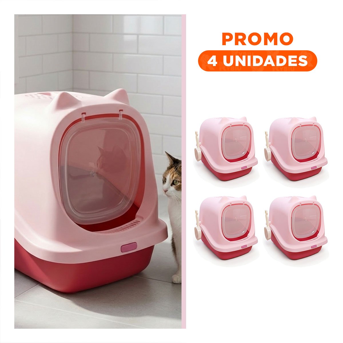 PACK4 ARENERO CERRADO CON OREJITAS DE GATO PARA CONTROL DE ARENA EN CASA Y+REGALO STICKER - 1