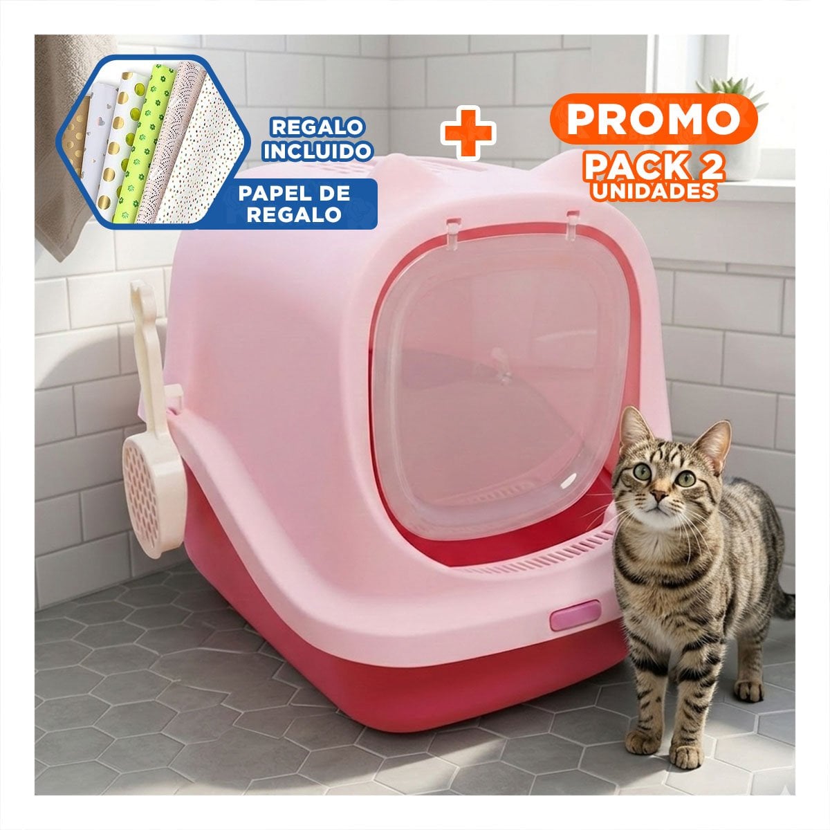 PACK2 CAJA SANITARIA CON OREJITAS DE GATO Y CUBIERTA SUPERIOR Y+PAPEL REGALO - 1