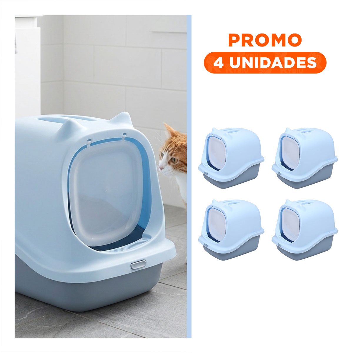 PACK4 ARENERO PARA GATO CELESTE CERRADO CON OREJITAS Y+REGALO STICKER - 1