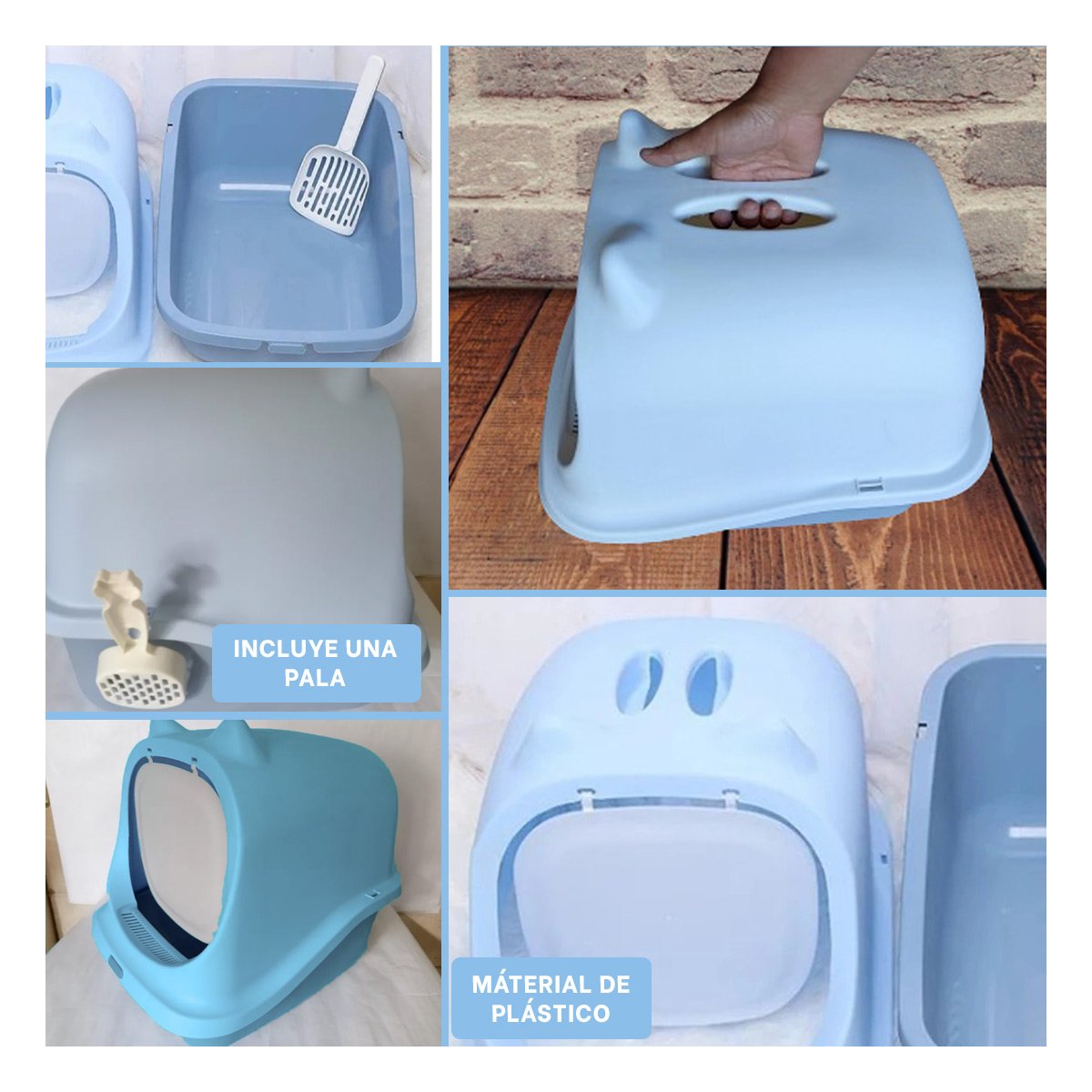 PACK4 ARENERO PARA GATO CELESTE CERRADO CON OREJITAS Y+REGALO STICKER - 2
