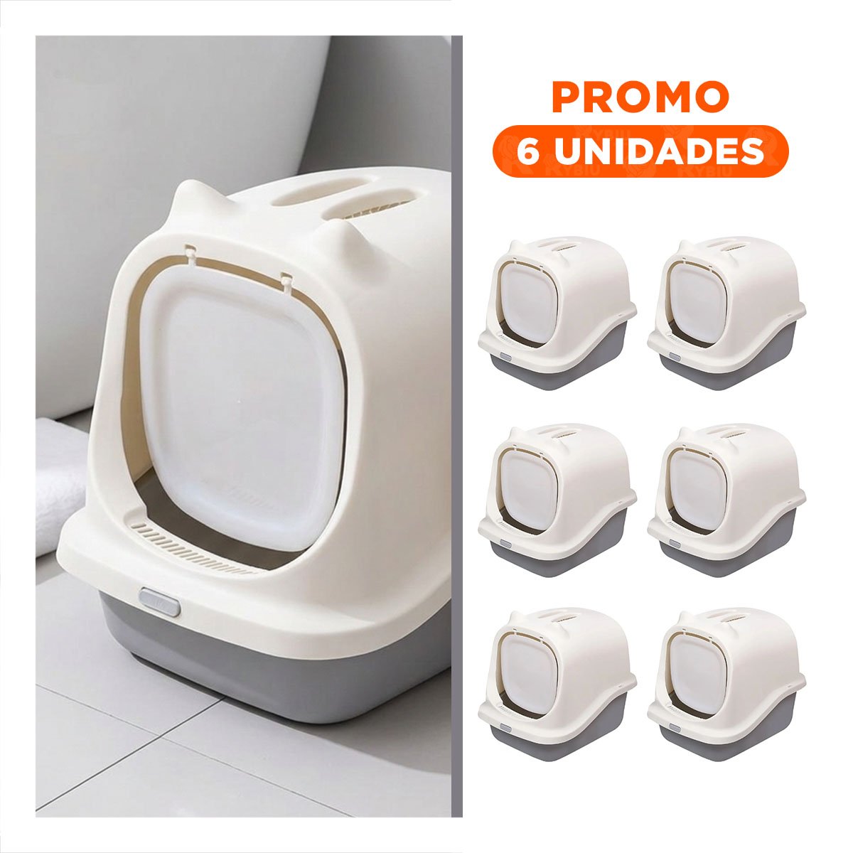 PACK6 CAJA SANITARIA PARA GATO PLOMO CERRADA CON OREJITAS - 1