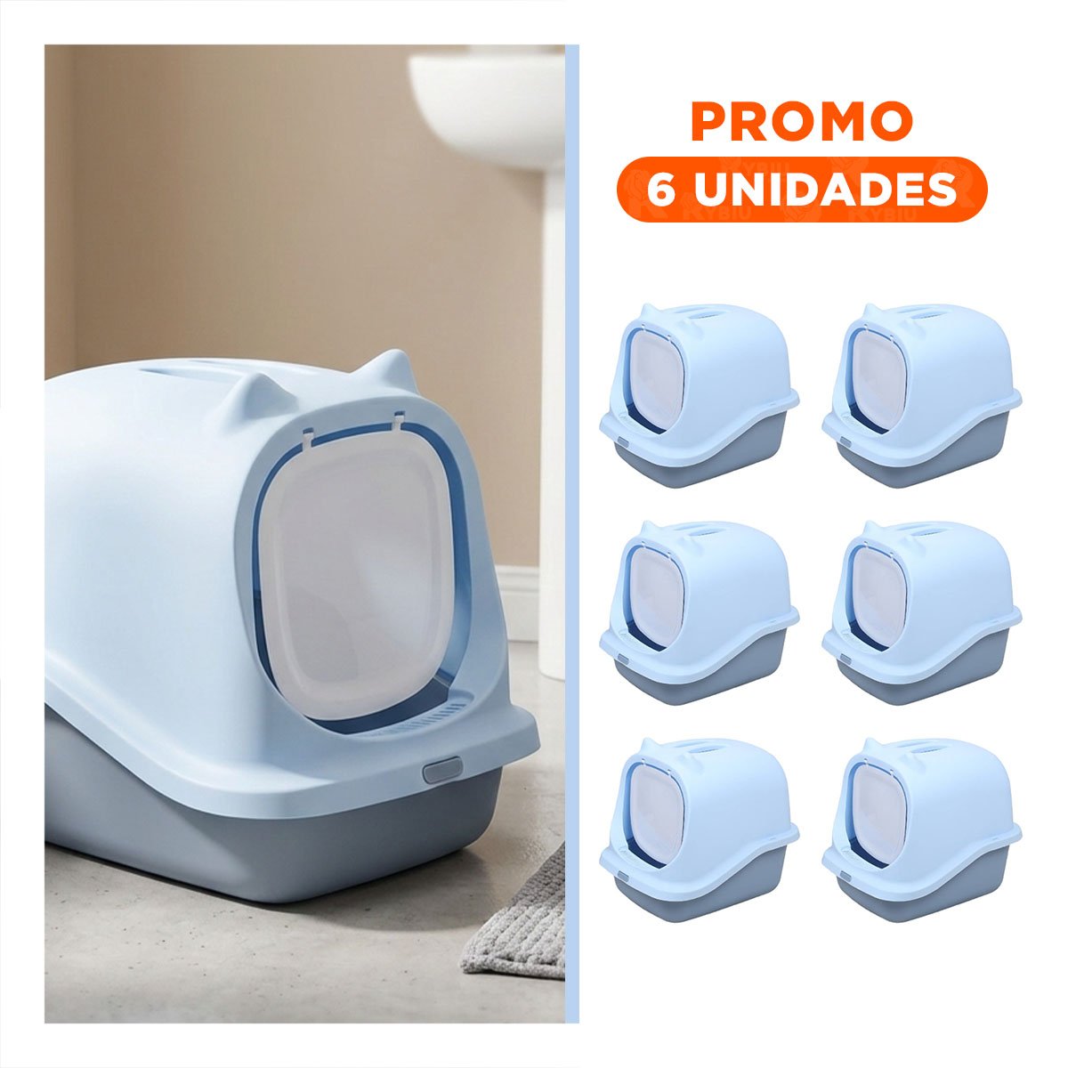 PACK6 CAJA SANITARIA PARA GATO CELESTE CERRADA CON OREJITAS - 1