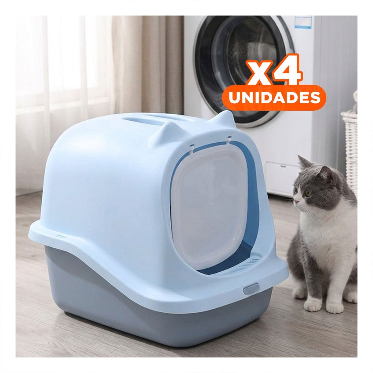 PACK4 SANITARIO CELESTE CON OREJITAS Y DISENO CERRADO PARA GATO - 1