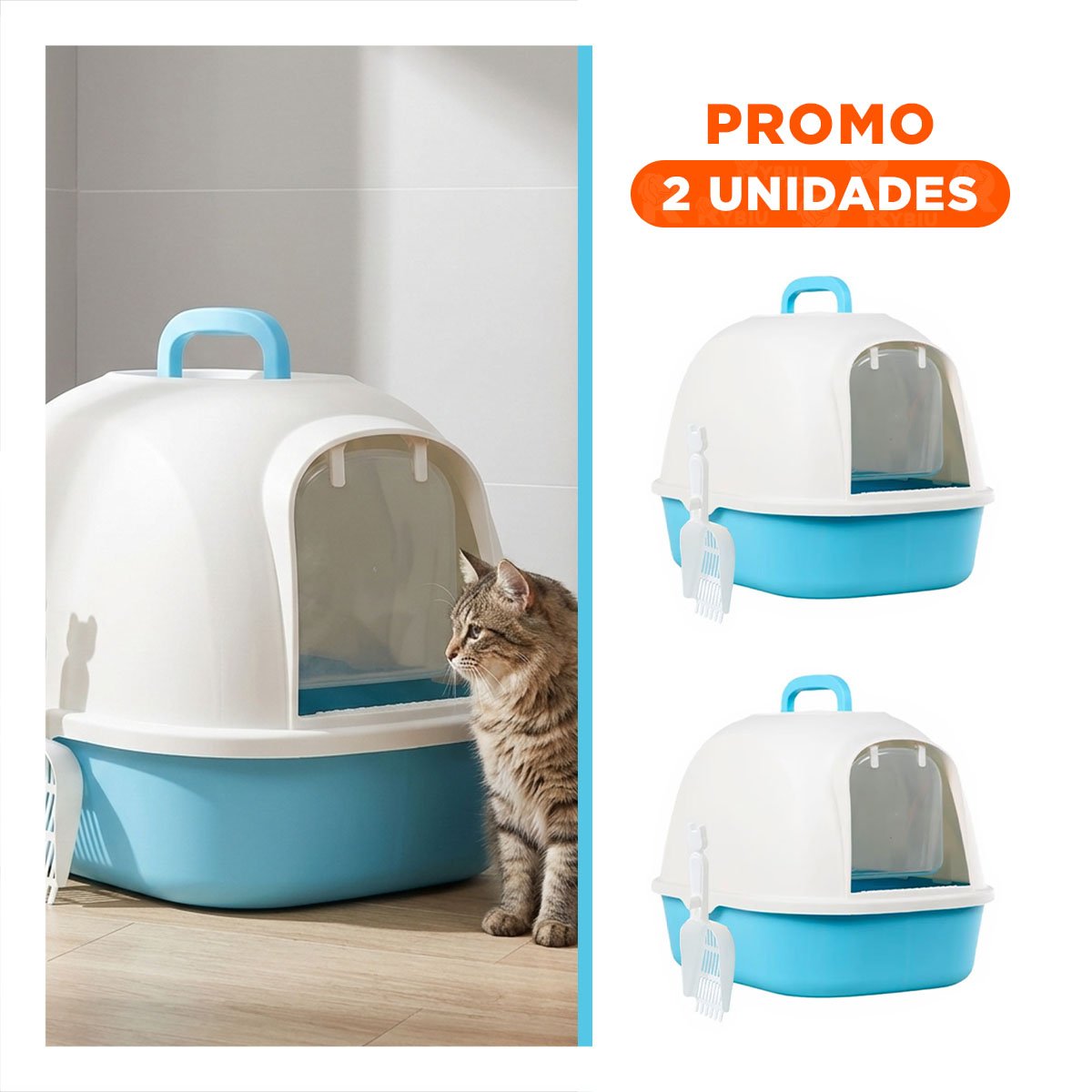 PACK2 BANDEJA FUNCIONAL CELESTE CERRADA DE GATO PARA HOGAR Y+REGALO STICKER - 1