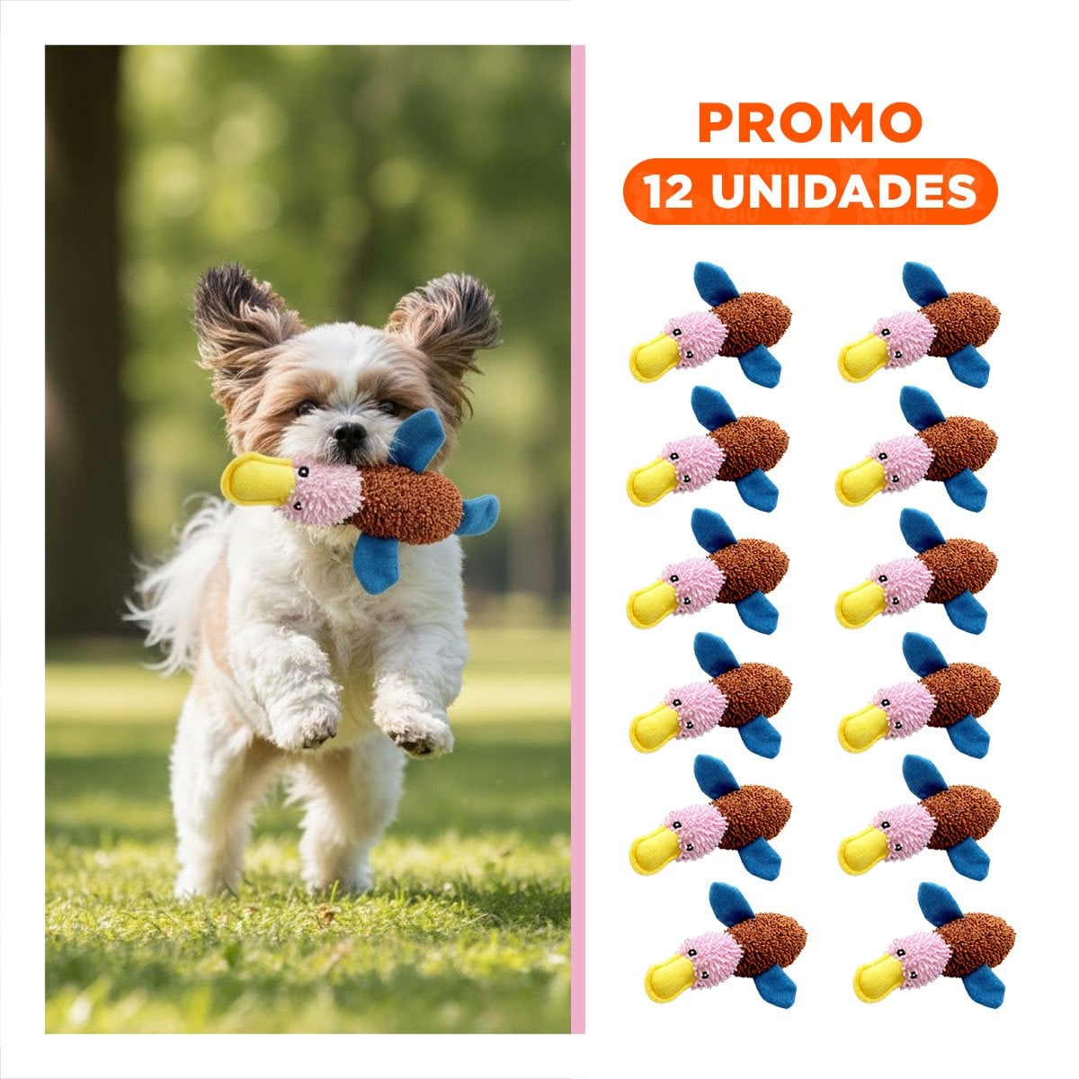 PACK12 PELUDITO PATO PARA MASCOTAS QUE INSPIRA JUEGO MARRON ROSADO Y+REGALO STICKER - 1