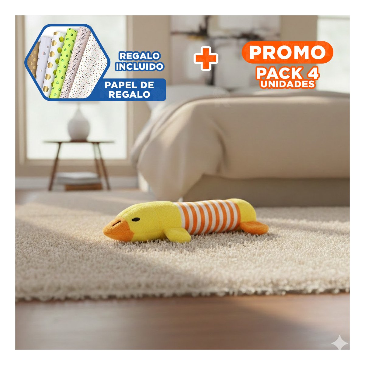 PACK4 ANIMAL PATO PARA EXPLORAR Y MORDER AMARRILLO Y NARANJA Y+PAPEL REGALO - 1