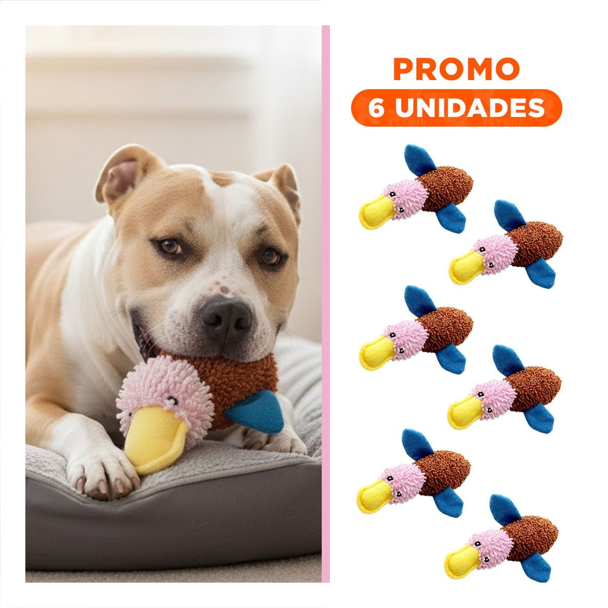PACK6 DIVERTIDO PATO BLANDO Y ALEGRE PARA MASCOTAS MARRON ROSADO - 1
