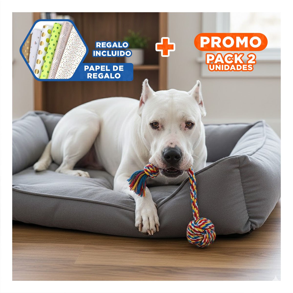 PACK2 ARTICULO DE ENTRETENIMIENTO PARA PERROS PARA JUEGOS DIVERTIDOS MULTICOLOR Y+PAPEL REGALO - 1